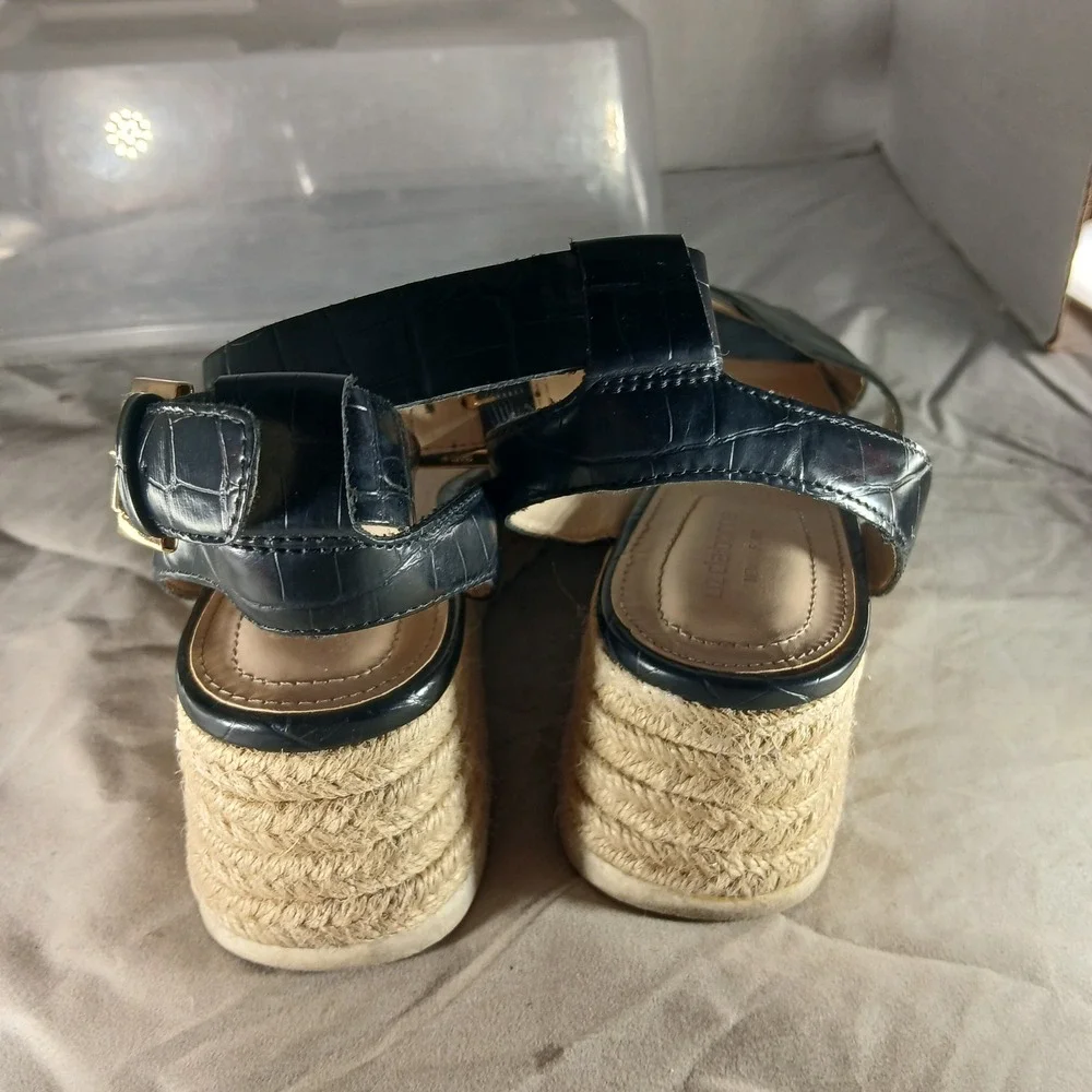 Liz Claiborne‎ Eastside Platform Wedge Sandals 7.5 Black Croc Espadrille Boho